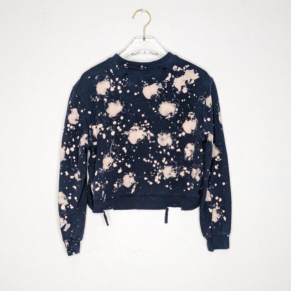 Blank NYC Navy Blue Bleached Distressed Croped Sweatshirt Size XS - Picture 3 of 7